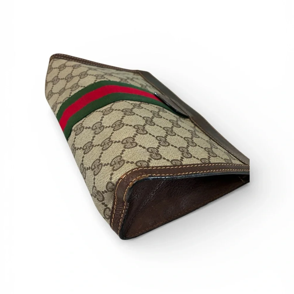 Vintage Gucci GG Supreme Web Sherry Line clutch bag in beige PVC & brown leather - Picture 4 of 7